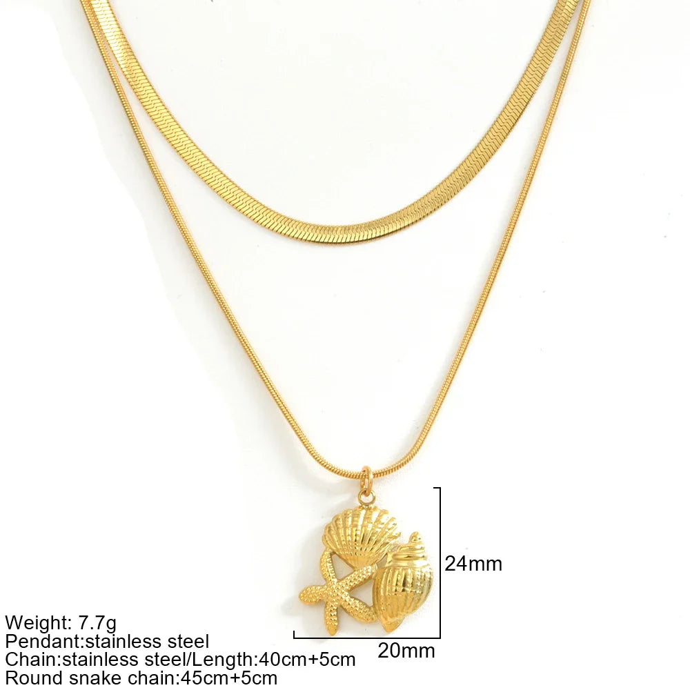 Gold Double-Layer Chunky Pendant Necklace