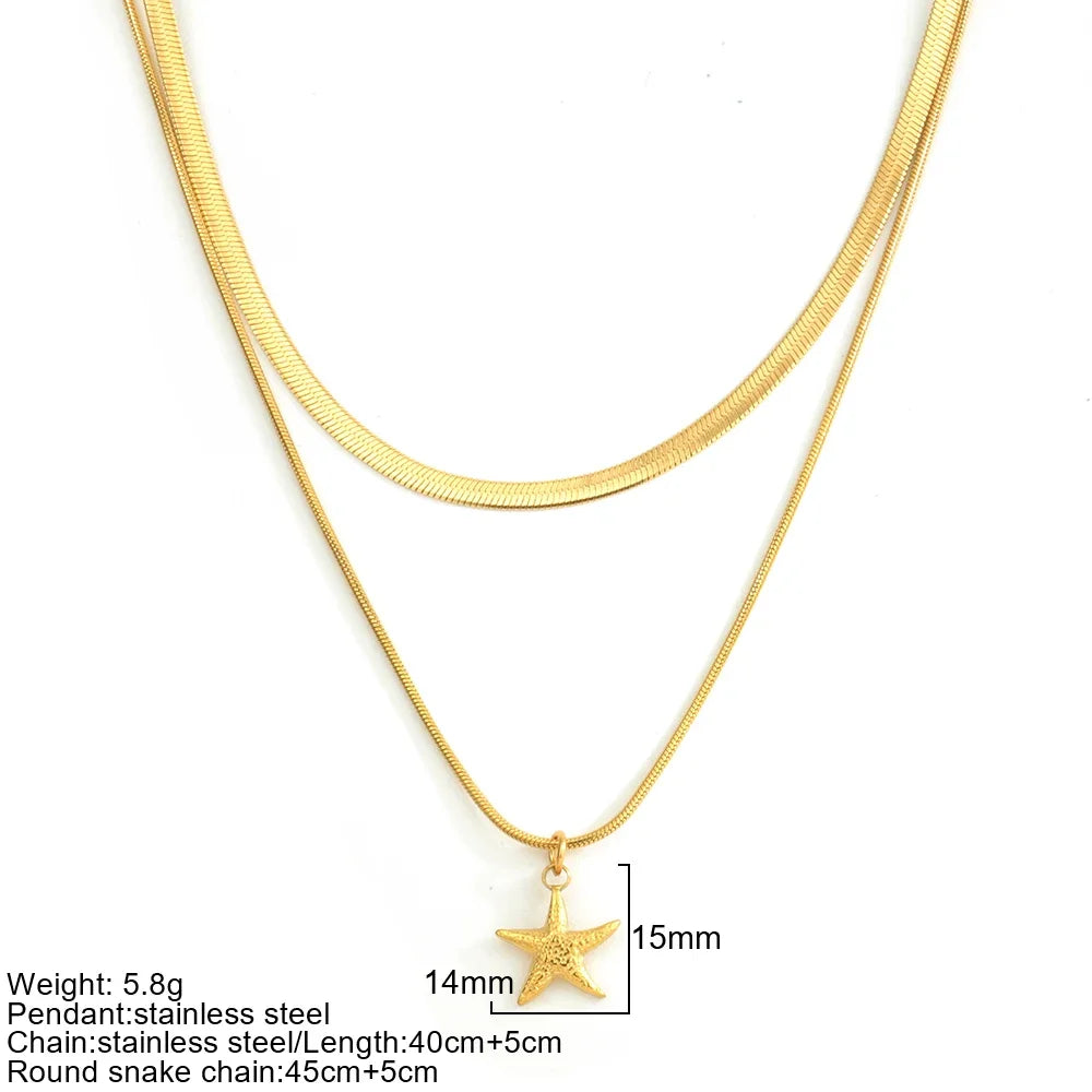 Gold Double-Layer Chunky Pendant Necklace