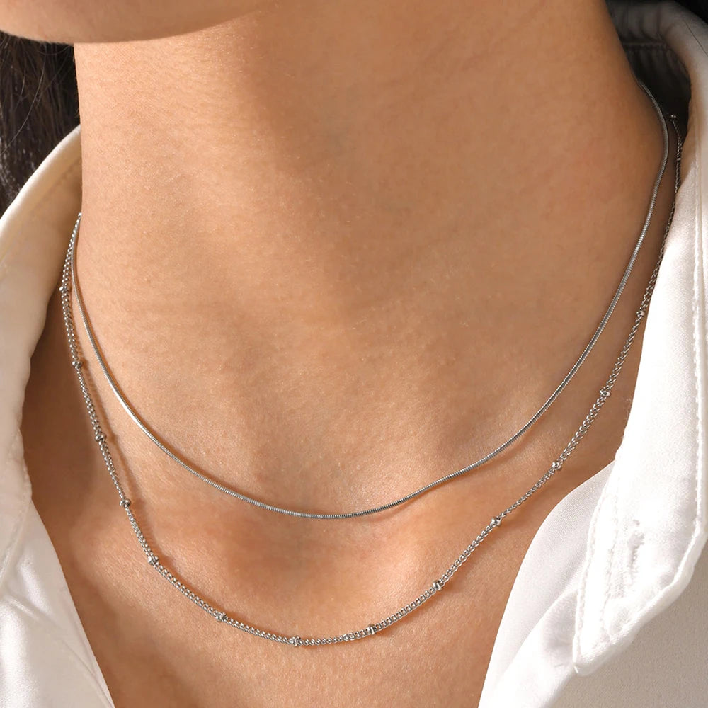 Stainless Steel Double-Layered Stacking Chain Necklace