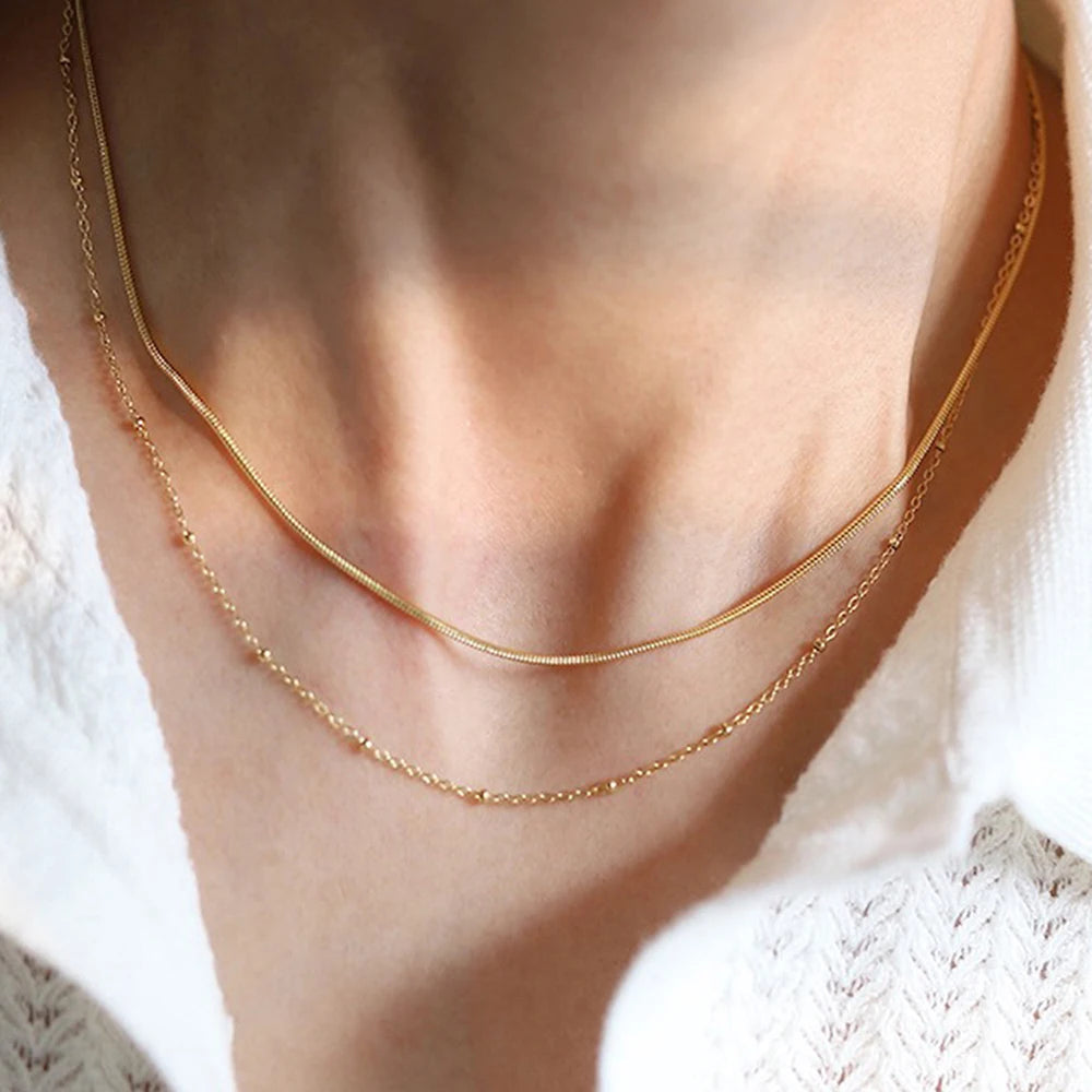 Stainless Steel Double-Layered Stacking Chain Necklace