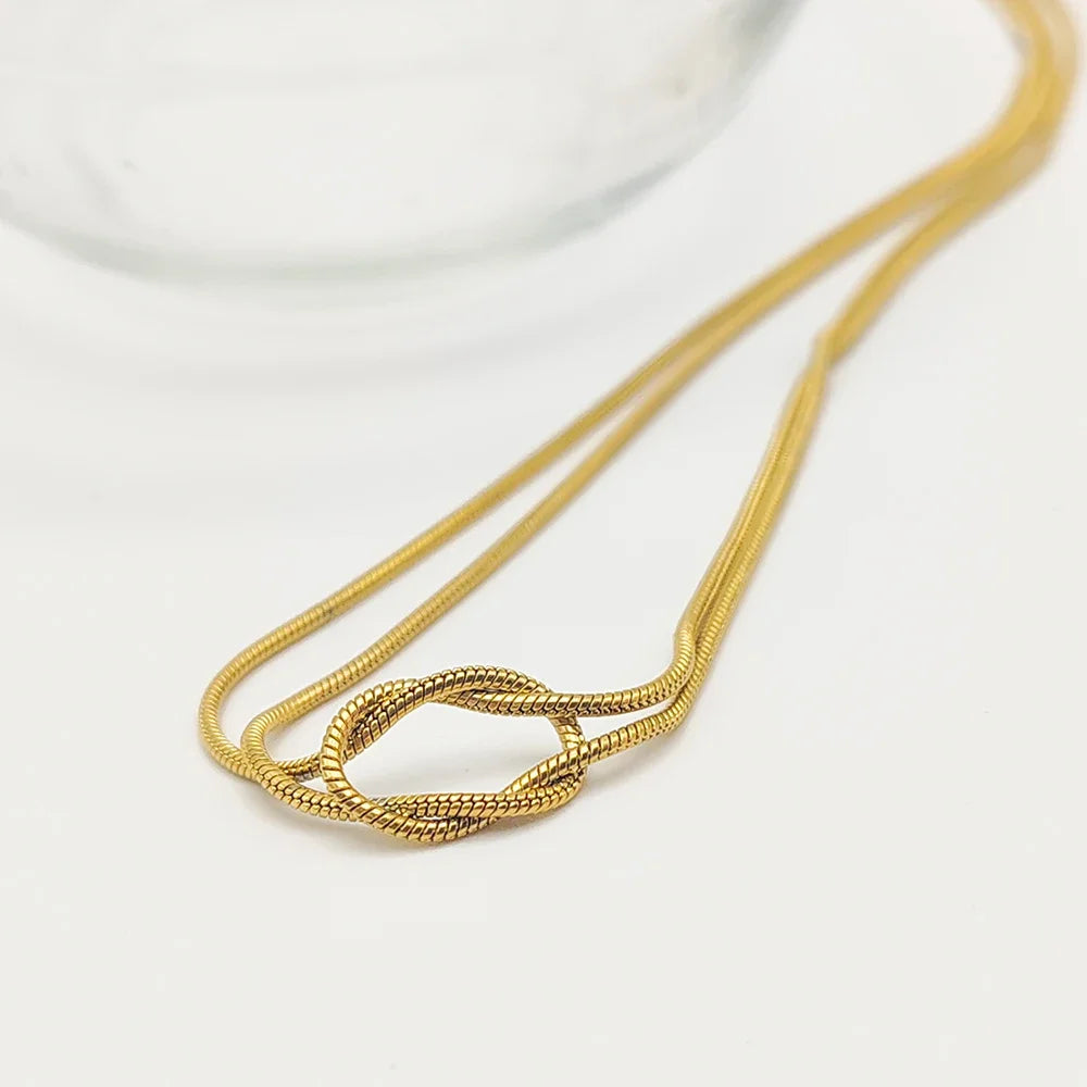 Elegant Gold-Plated Knotted Snake Chain Necklace