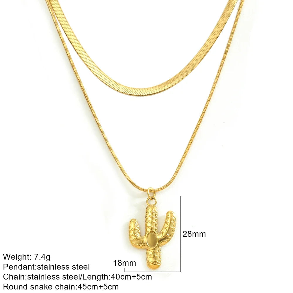 Gold Double-Layer Chunky Pendant Necklace