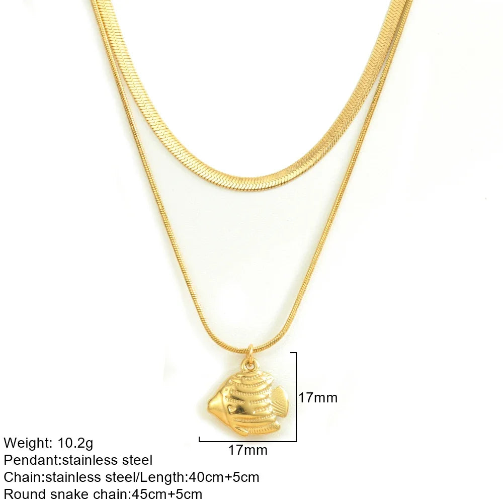 Gold Double-Layer Chunky Pendant Necklace