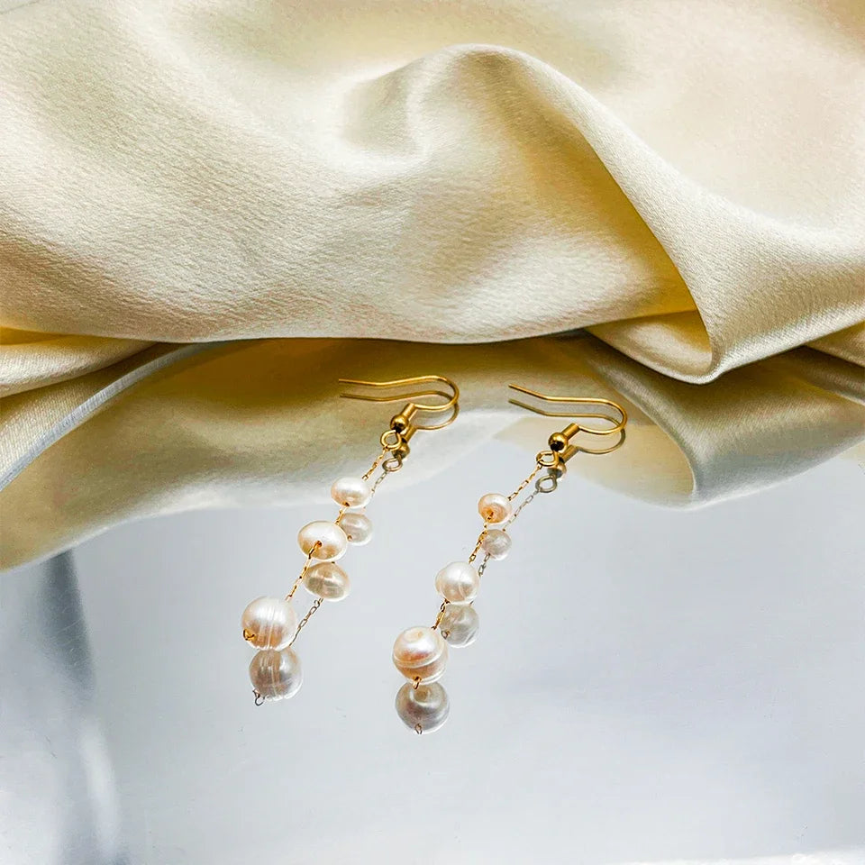 Gold-Plated Stainless Steel Freshwater Pearl Drop Earrings