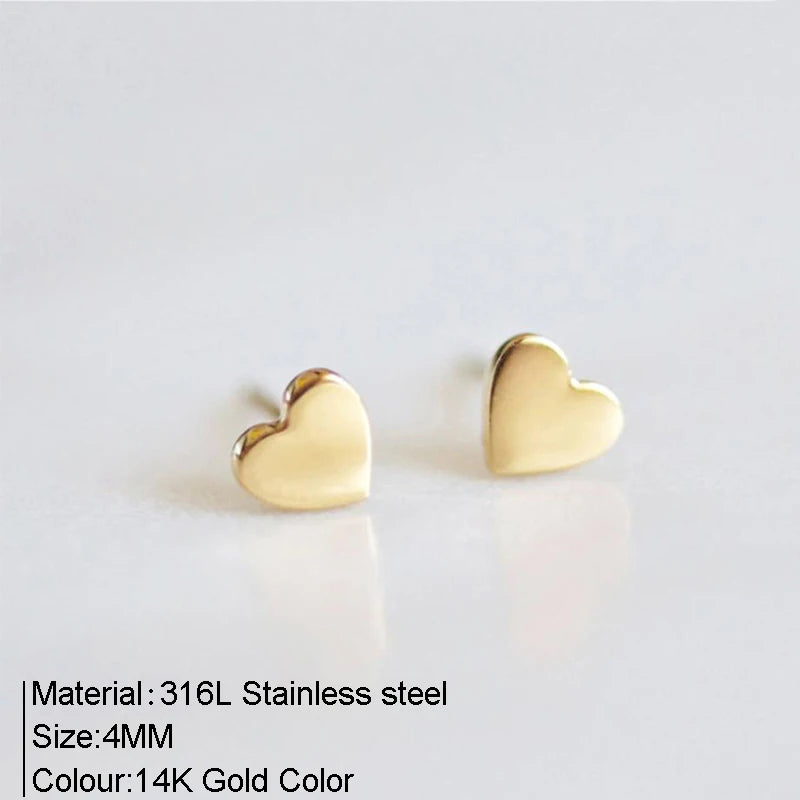 Korean Style Gold Stainless Steel Heart Stud Earrings