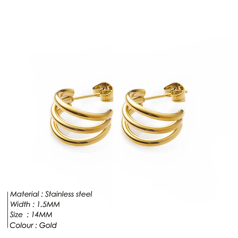 Triple Row Stainless Steel Hoop Earrings