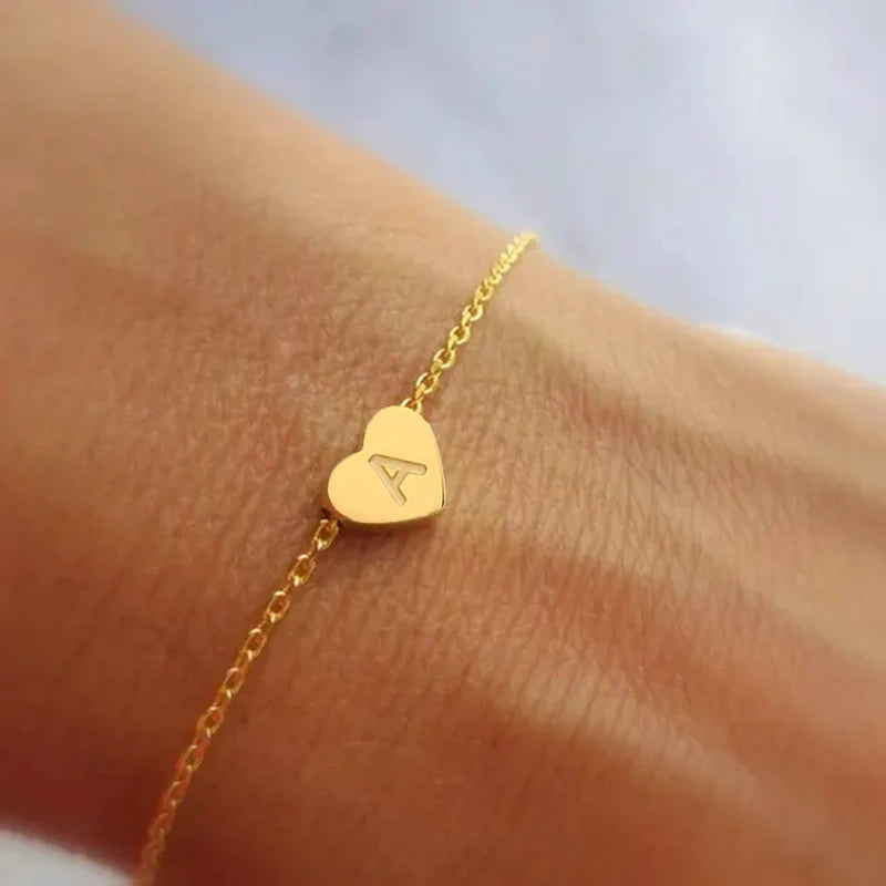 Gold-Plated Letter Heart Charm Bracelet