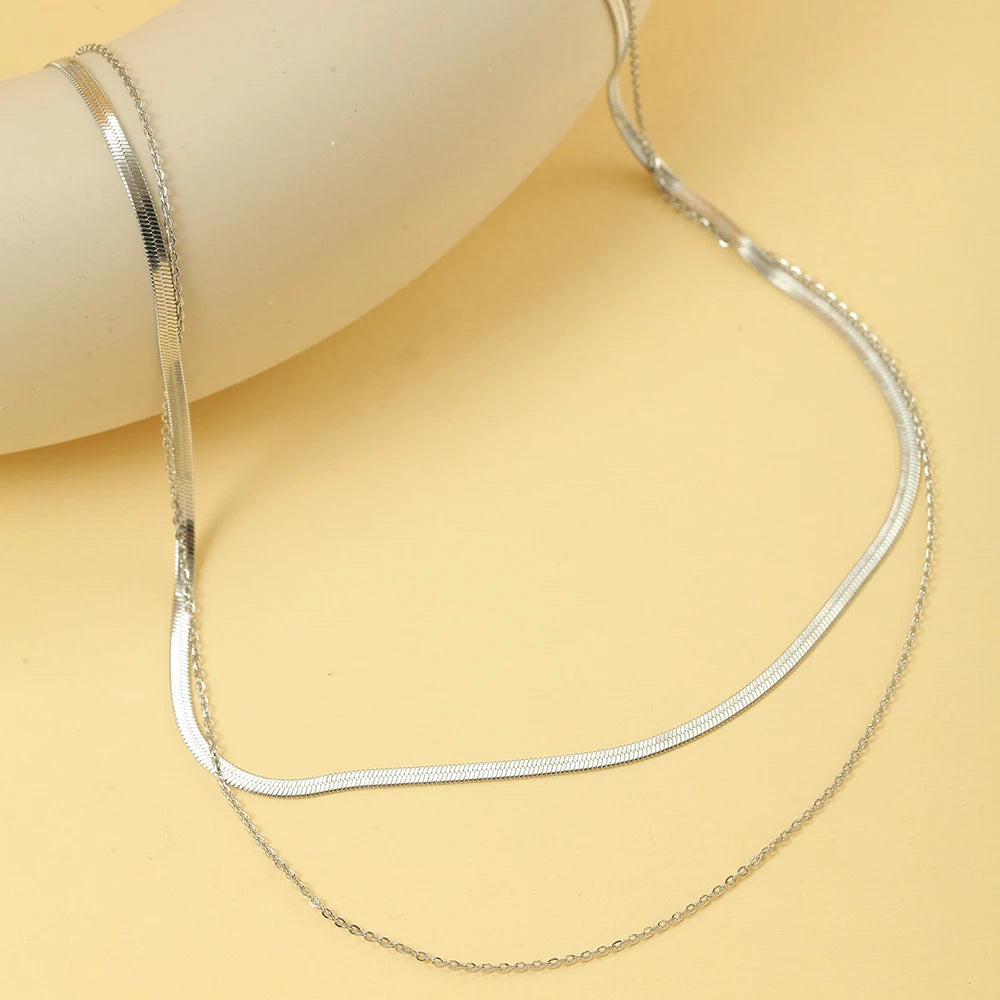 Stainless Steel Double-Layered Stacking Chain Necklace