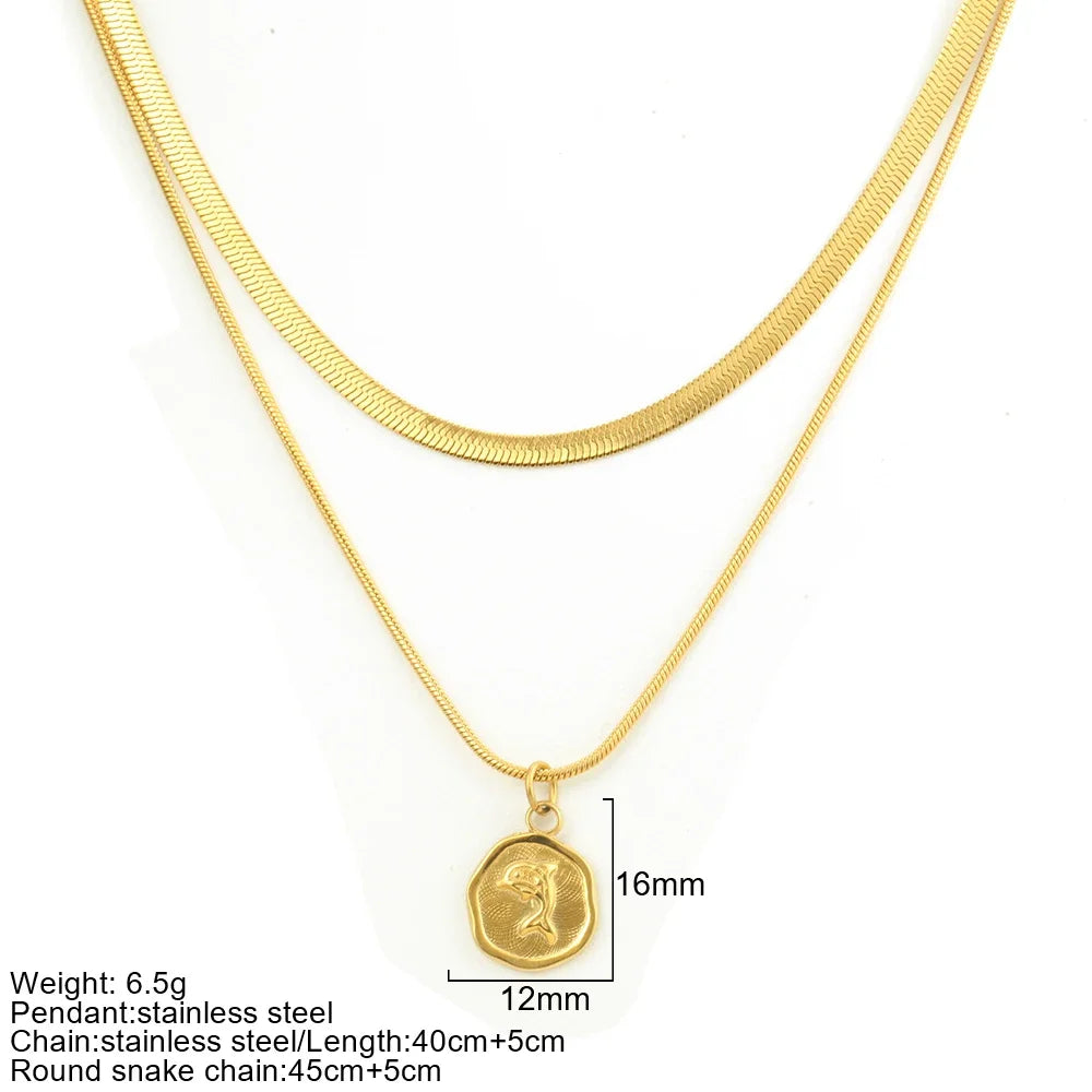 Gold Double-Layer Chunky Pendant Necklace