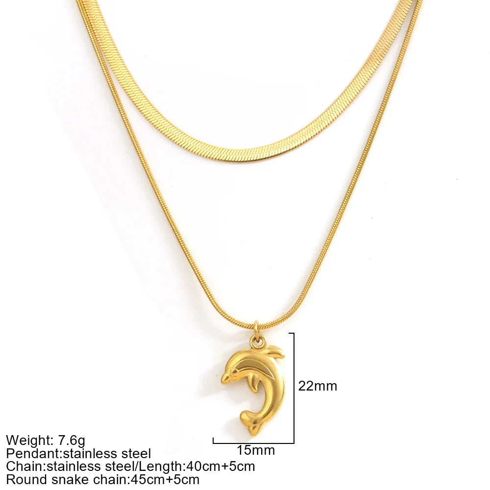 Gold Double-Layer Chunky Pendant Necklace