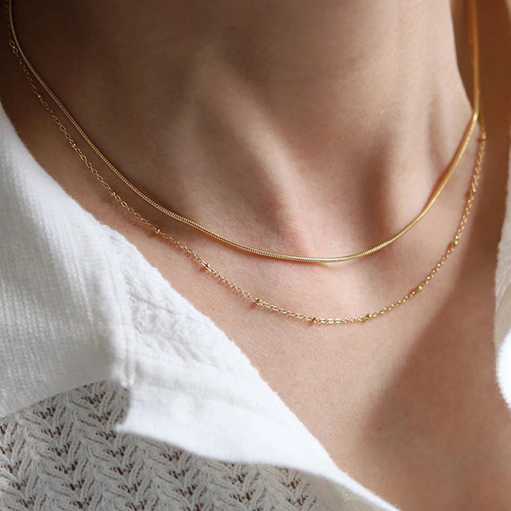 Stainless Steel Double-Layered Stacking Chain Necklace