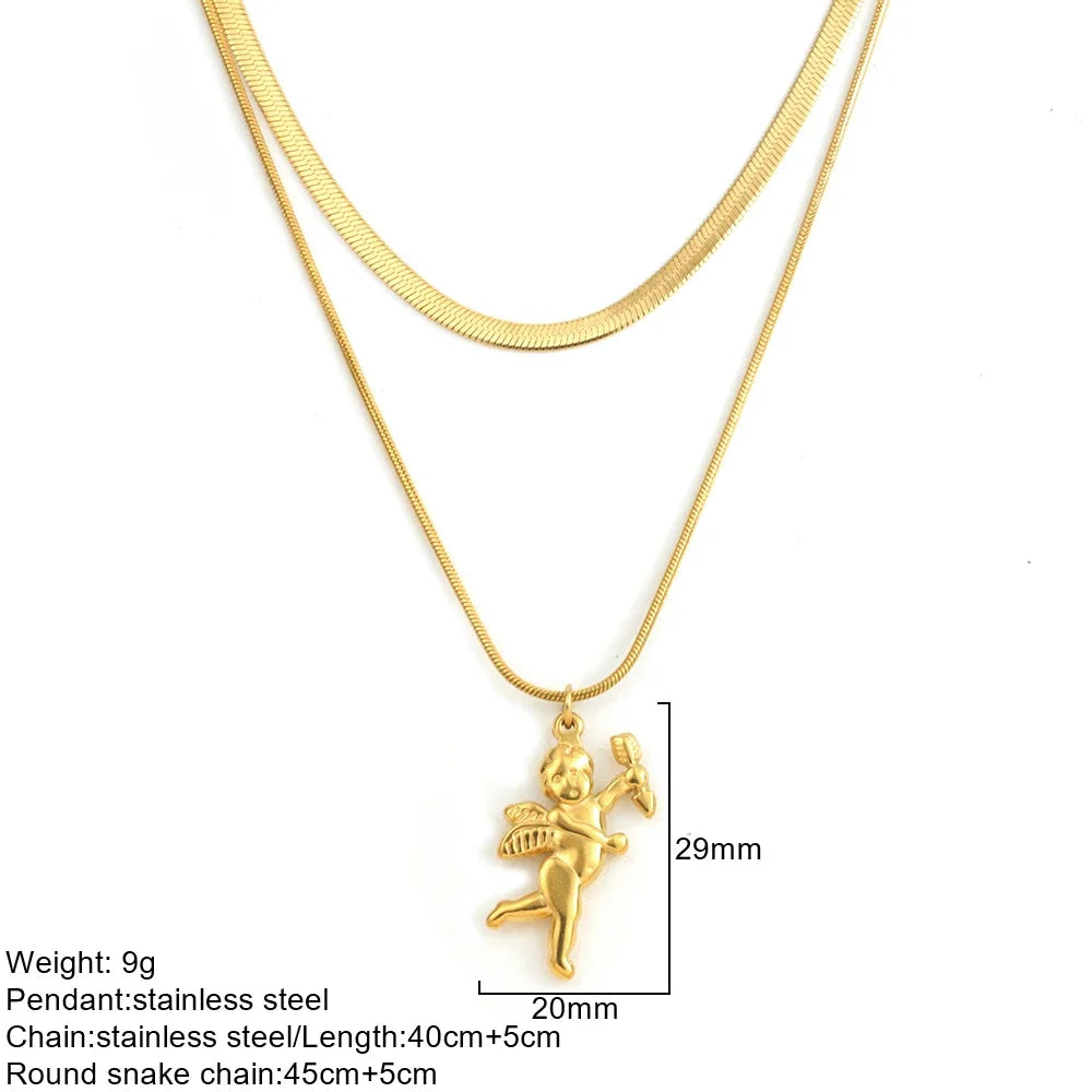 Gold Double-Layer Necklace with Bow Pendant