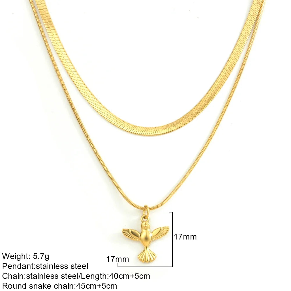 Gold Double-Layer Necklace with Bow Pendant