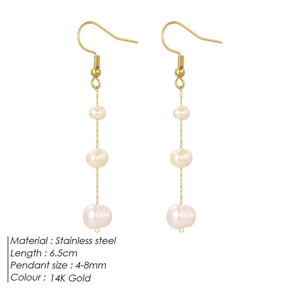 Gold-Plated Stainless Steel Freshwater Pearl Drop Earrings