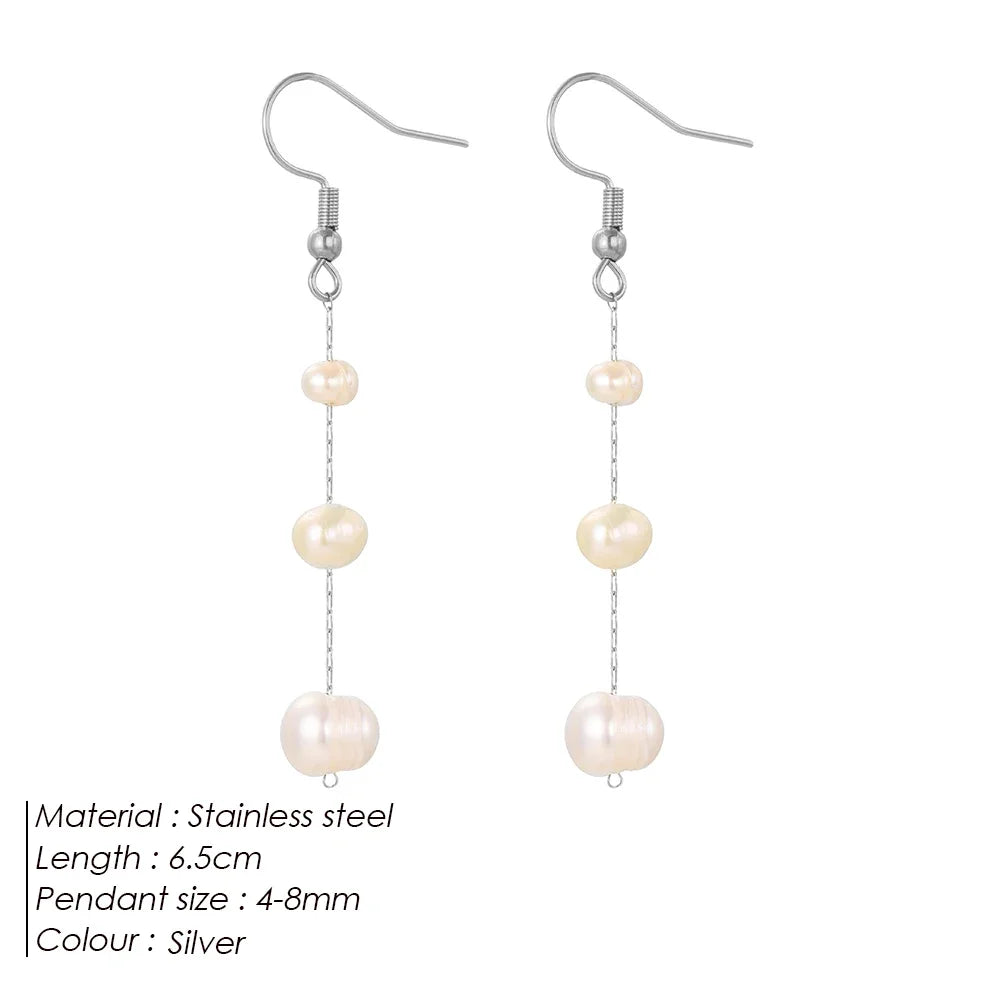 Gold-Plated Stainless Steel Freshwater Pearl Drop Earrings