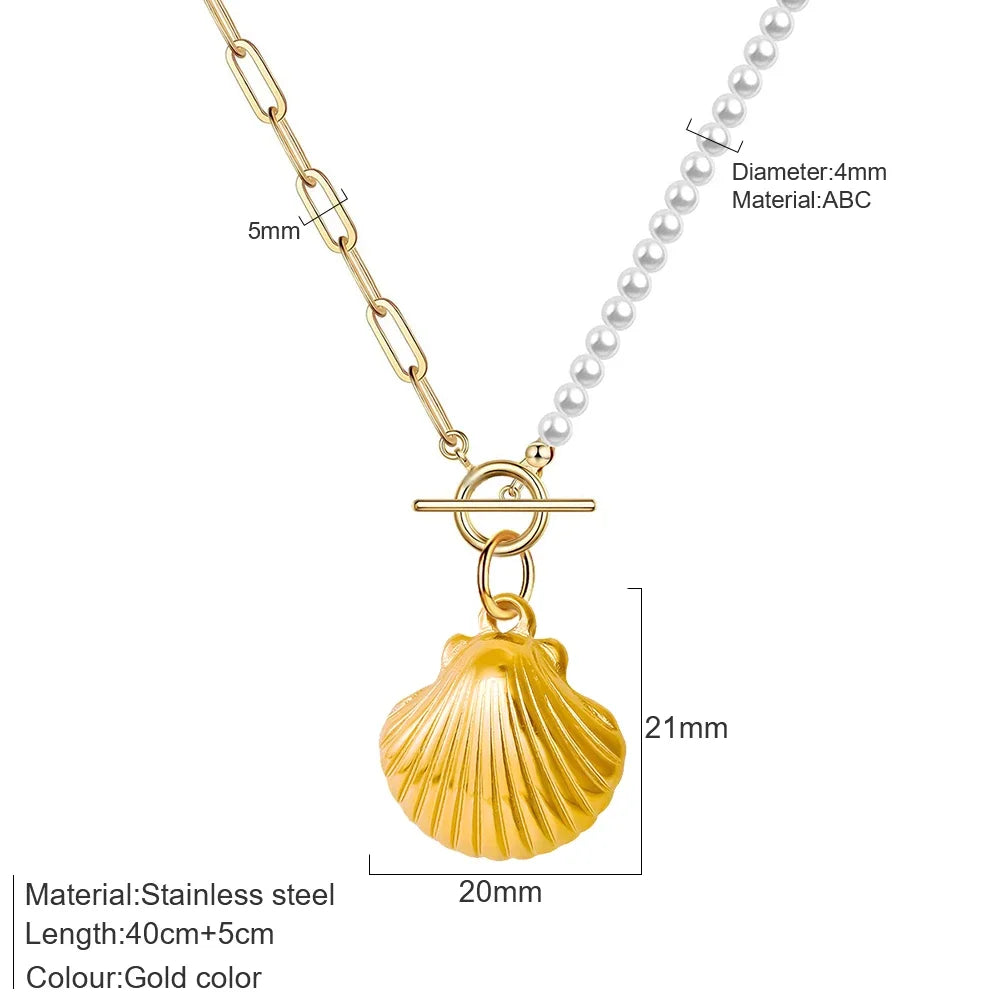 Golden Ocean Series Imitation Pearl Pendant Necklace