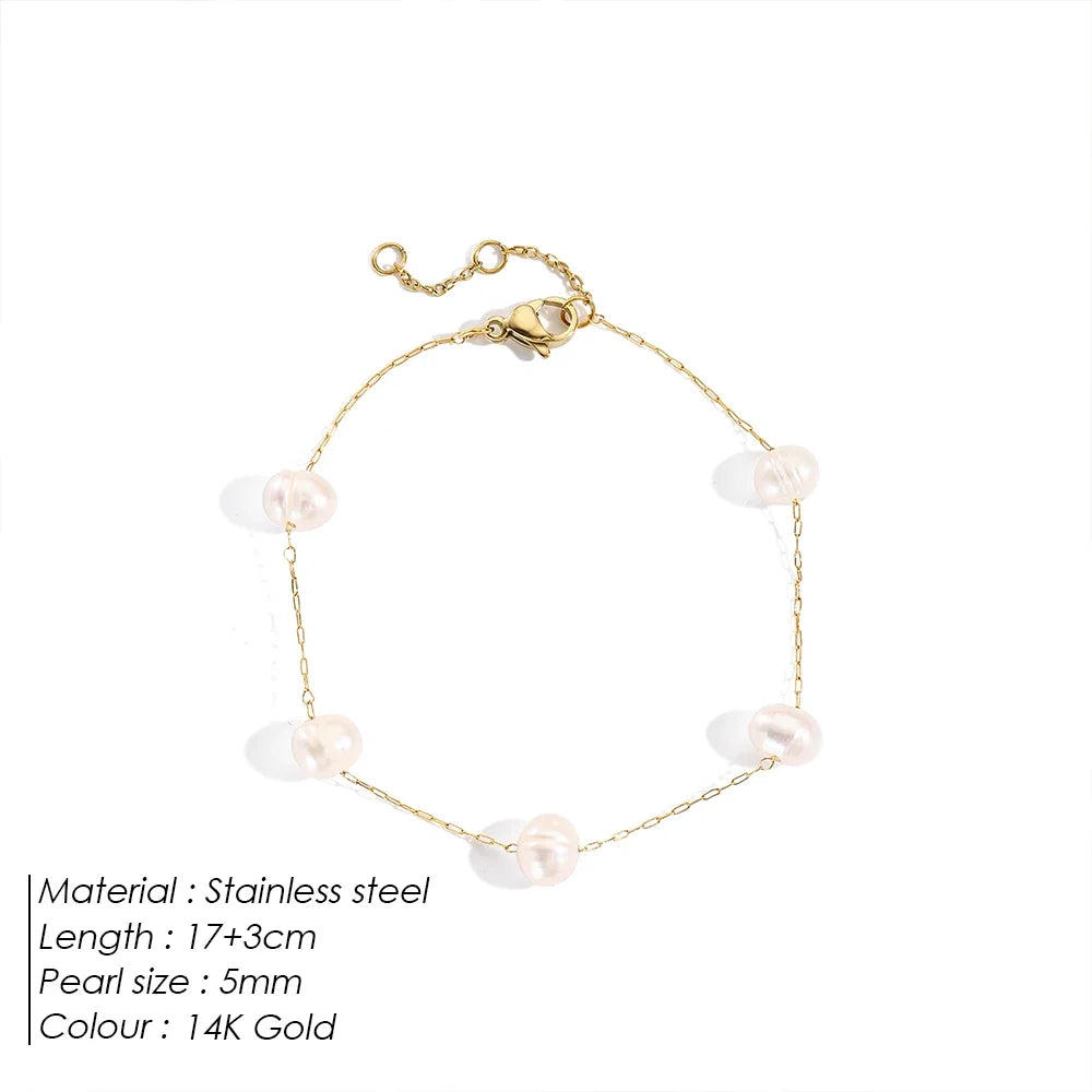 Trendy Stainless Steel Pearl Chain Bracelet