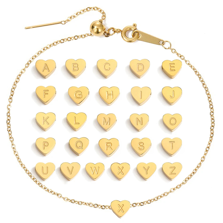 Gold-Plated Letter Heart Charm Bracelet