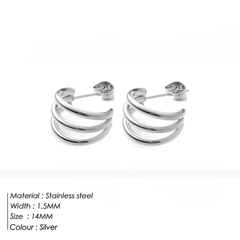 Triple Row Stainless Steel Hoop Earrings