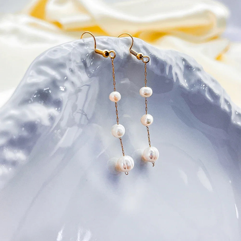 Gold-Plated Stainless Steel Freshwater Pearl Drop Earrings