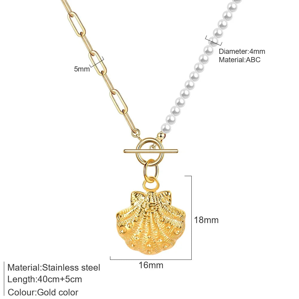 Golden Ocean Series Imitation Pearl Pendant Necklace