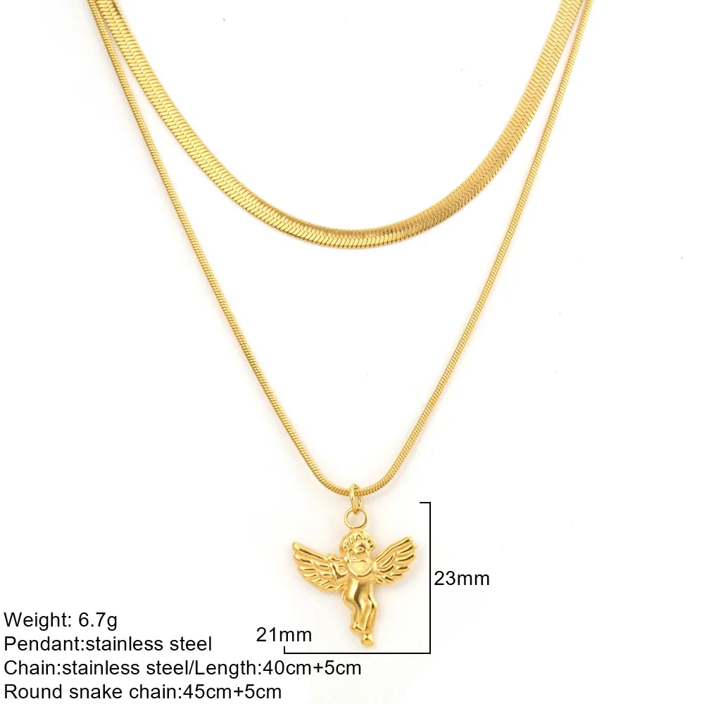 Gold Double-Layer Necklace with Bow Pendant