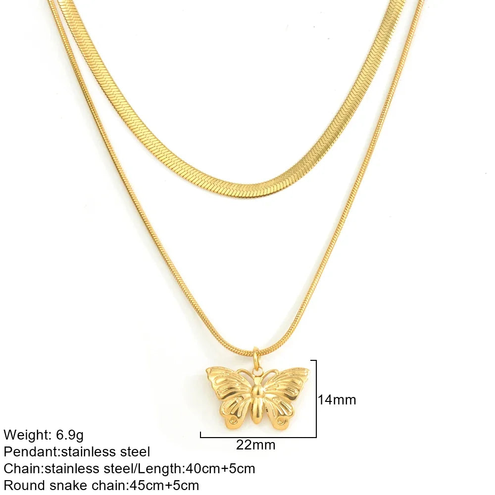 Gold Double-Layer Necklace with Bow Pendant