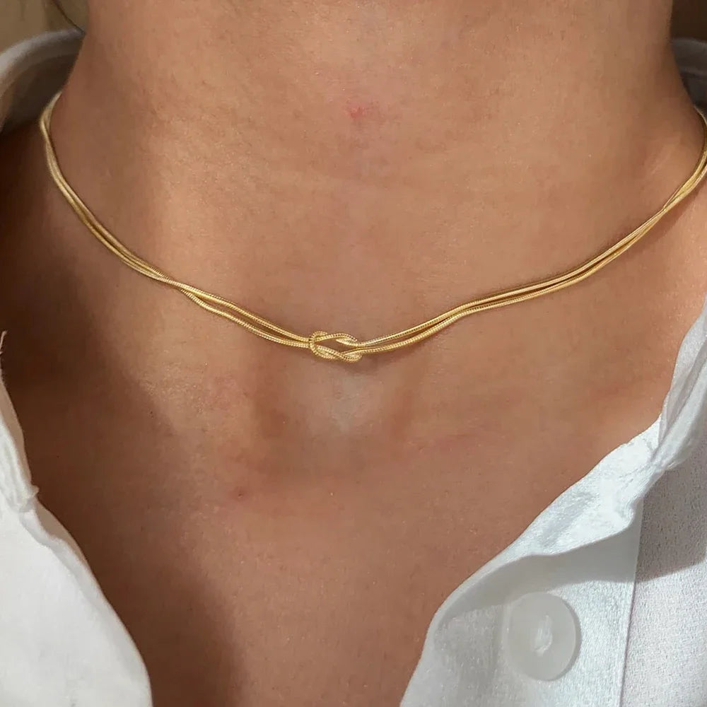 Elegant Gold-Plated Knotted Snake Chain Necklace