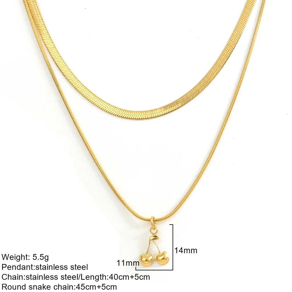 Gold Double-Layer Necklace with Bow Pendant