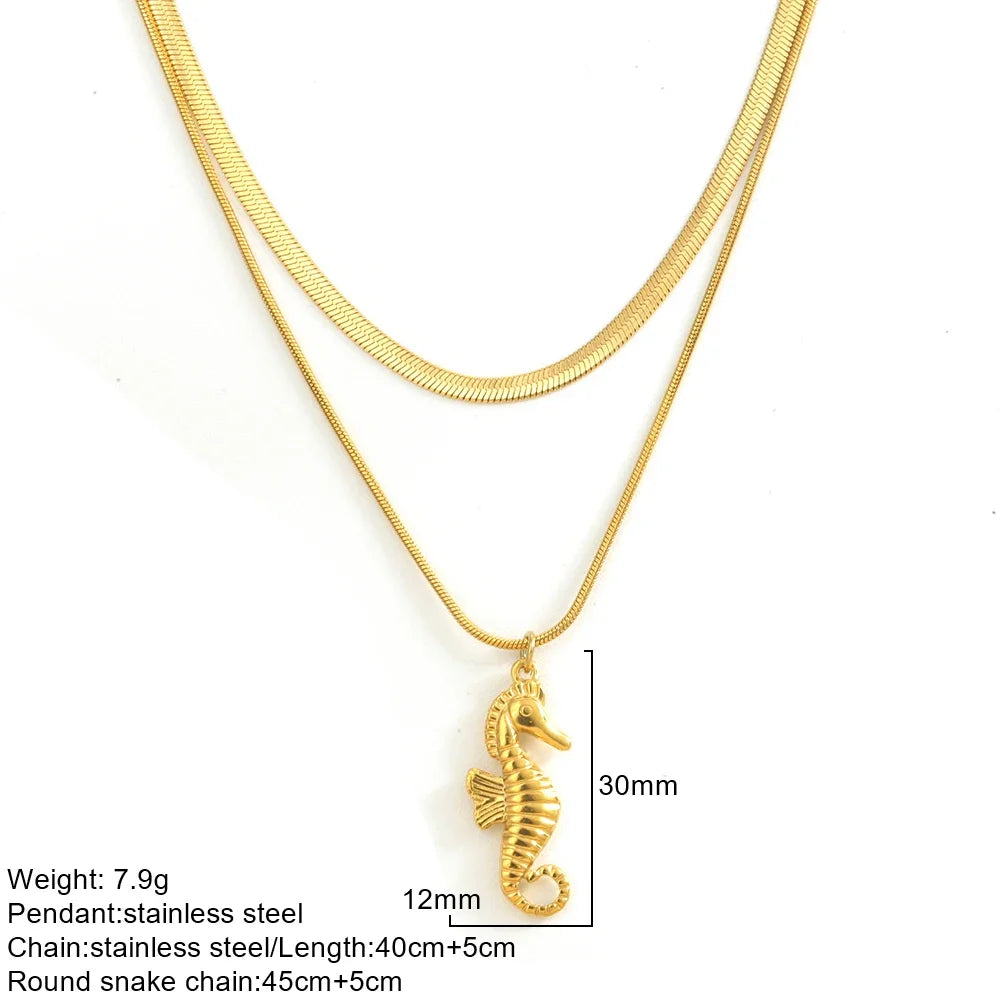 Gold Double-Layer Chunky Pendant Necklace