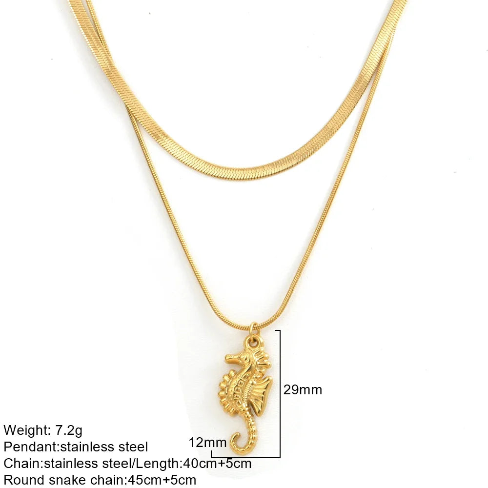 Gold Double-Layer Chunky Pendant Necklace