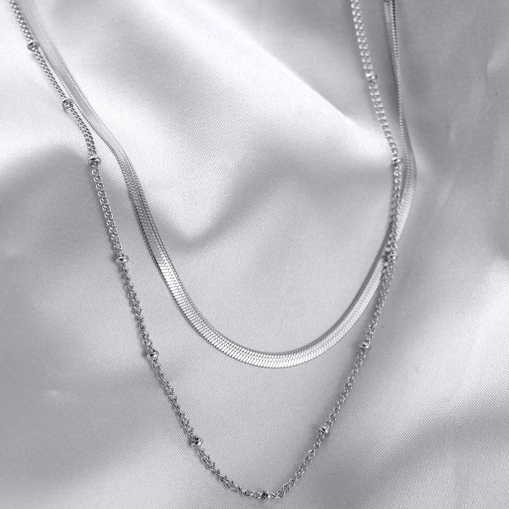 Stainless Steel Double-Layered Stacking Chain Necklace