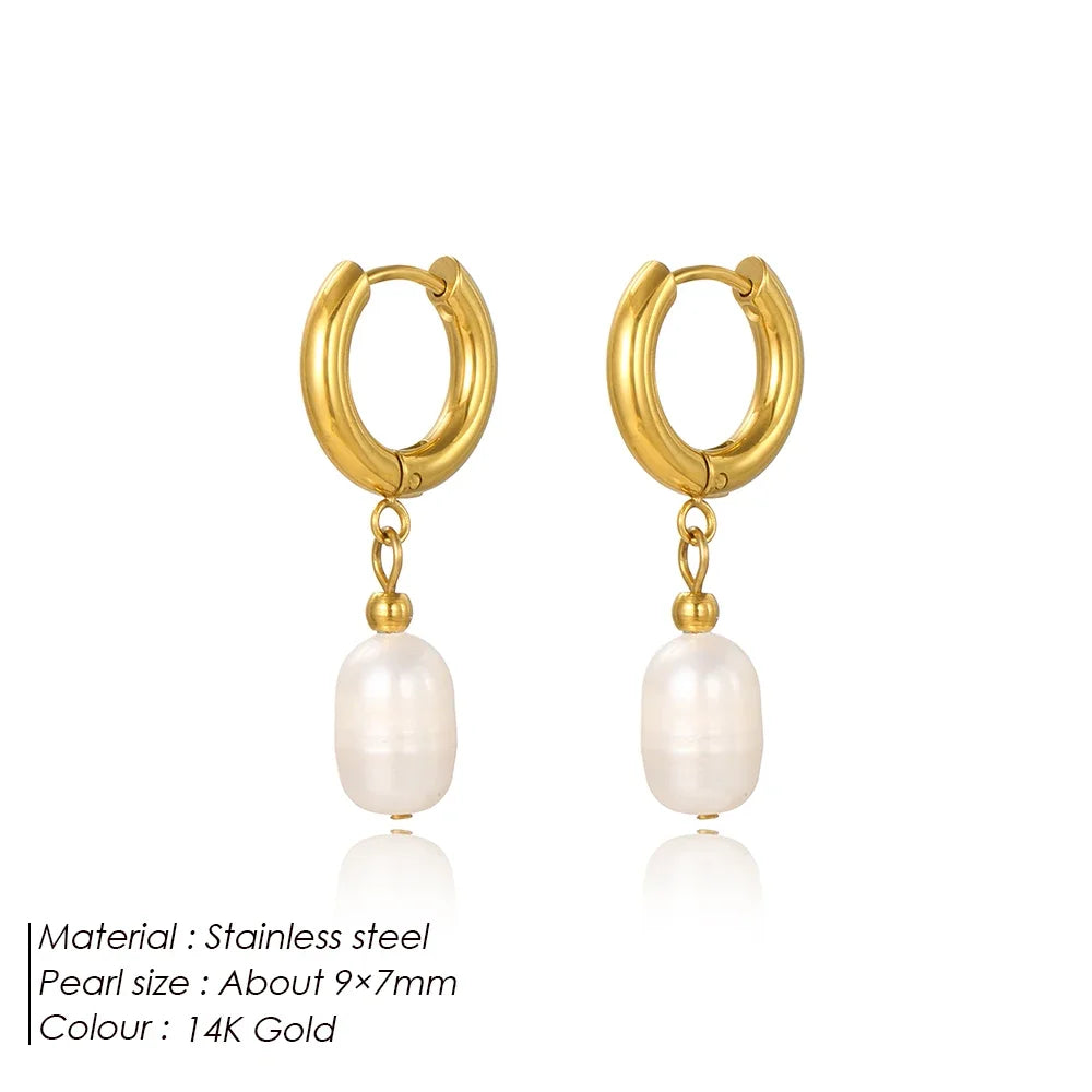 Gold-Plated Freshwater Pearl Pendant Earrings