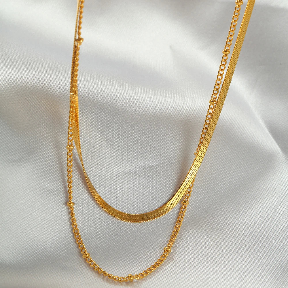 Stainless Steel Double-Layered Stacking Chain Necklace