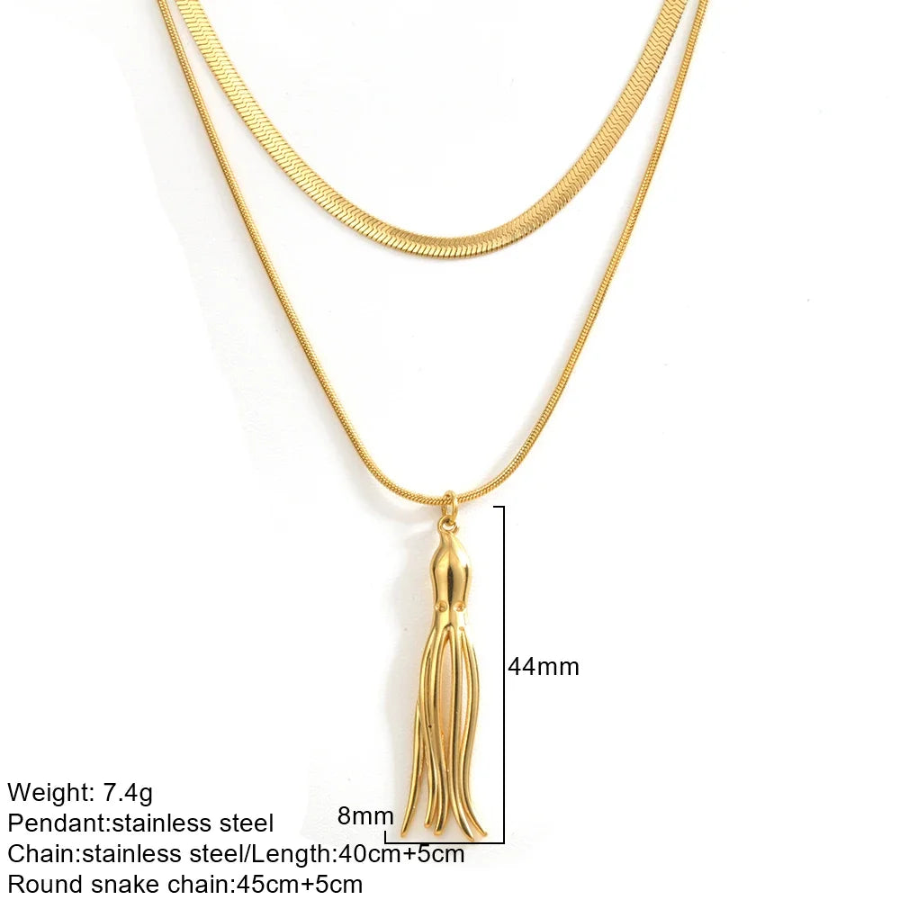 Gold Double-Layer Chunky Pendant Necklace