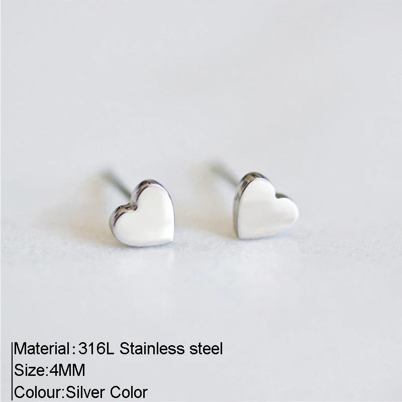 Korean Style Gold Stainless Steel Heart Stud Earrings